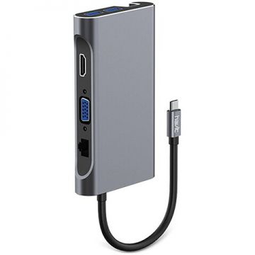 HAVIT Hub USB-C multiplu 7 in 1 HAVIT HB4001, 3 USB 3.0 /1 HDMI /1 VGA /1 RJ45 /1 PD 100 W, Gri