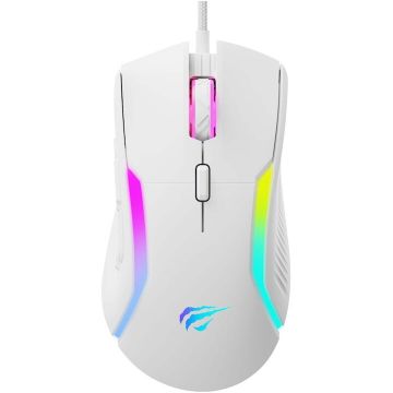 HAVIT Mouse gaming HAVIT MS1033, RGB, 8000 dpi, 9 butoane, butoane macro, greutate ajustabila, USB, Alb