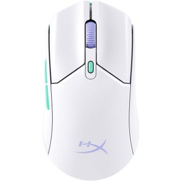 HP Mouse gaming wireless HyperX Pulsefire Haste Core 2, 12000 DPI, ultrausor (70 g), 2,4GHz/Bluetooth 5.2, autonomie pana la 100 de ore, 6 butoane, software NGENUITY, PTFE skates, Alb