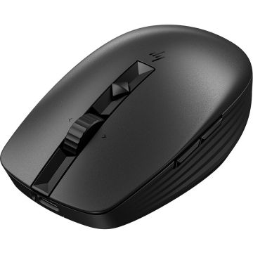 HP Mouse wireless silentios HP 710, reincarcabil ultra-rapid, silentios, design ergonomic ambidextru, 6 butoane programabile, 3000 DPI, autonomie max. 3 luni, 50% plastic reciclat post-consum, negru