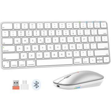 Meetion Kit Tastatura si mouse office wireless Meetion C210MW, Autonomie 150 h, 300mAh, 2.4 GHz, 1200 dpi, 282 x 117 x 11 mm, Alb - Argintiu