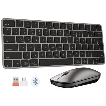 Meetion Kit Tastatura si mouse office wireless Meetion C210MW, Autonomie 150 h, 300mAh, 2.4 GHz, 1200 dpi, 282 x 117 x 11 mm, Negru - Argintiu