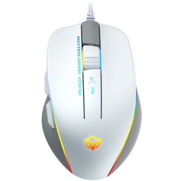 Meetion Mouse de gaming Meetion GM23, Iluminat RGB, 12800 cpi, 128 x 81 x 40 mm, Lungime cablu 1.8 m, Alb-Gri