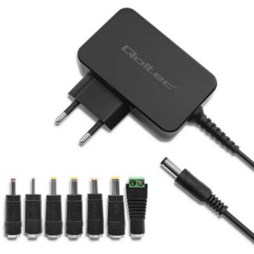 QOLTEC Adaptor de alimentare universal, Qoltec, 30W, 12V, 2.5A, 7 prize, Negru