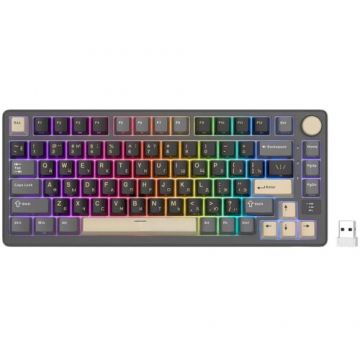 ROYAL&nbsp;KLUDGE Tastatura Gaming Royal Kludge RK-M75, Brown switch, iluminare RGB, Wired, Wireless 2.4Ghz, Bluetooth, Gri/Negru
