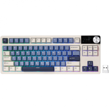 ROYAL&nbsp;KLUDGE Tastatura Gaming Royal Kludge S85, iluminare RGB, Wired, Wireless 2.4Ghz, Bluetooth, Cloud Switch (Bej/Albastru)