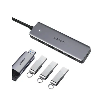 Ugreen HUB extern Ugreen, CM219 porturi USB: USB 3.0 x 4, conectare prin USB, material ABS, port micro USB 5V, lungime 15 cm, LED, gri, 50985