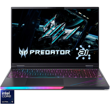 Acer Laptop Acer Predator Helios 16 AI OLED PH16-73-98GA cu procesor Intel® Core™ Ultra 9 275HX pana la 5.1GHz, 16, WQXGA, OLED, 240Hz, 32GB DDR5 RAM, 2TB SSD, NVIDIA® GeForce RTX™ 5070 8GB GDDR7, Windows 11 Pro, Abyssal Black