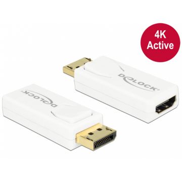 Adaptor Displayport 1.2 la HDMI T-M 4K activ alb, Delock 65580