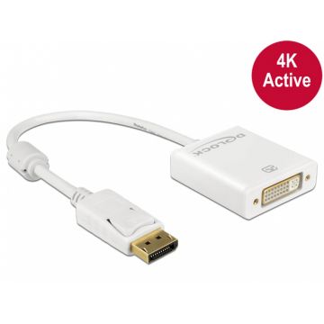 Adaptor Displayport la DVI T-M 1.2 4K Activ Alb, Delock 62600
