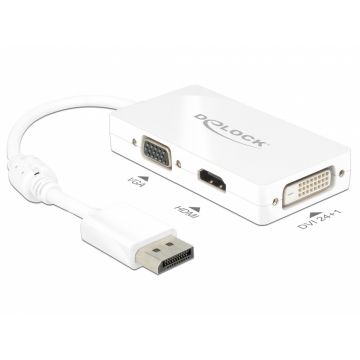 Adaptor Displayport la VGA / HDMI / DVI pasiv T-M Alb, Delock 62655