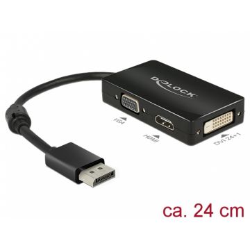 Adaptor Displayport la VGA / HDMI / DVI pasiv T-M Negru, Delock 62656