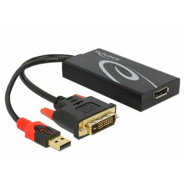 Adaptor DVI-D la Displayport 4K 30 Hz T-M + alimentare USB, Delock 62596