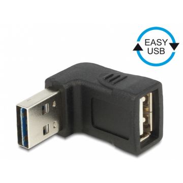 Adaptor EASY-USB 2.0-A T la USB 2.0-A M unghi 90 grade sus/jos, Delock 65521