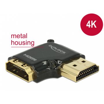 Adaptor HDMI-A T-M unghi 90 grade dreapta 4K carcasa metalica, Delock 65661