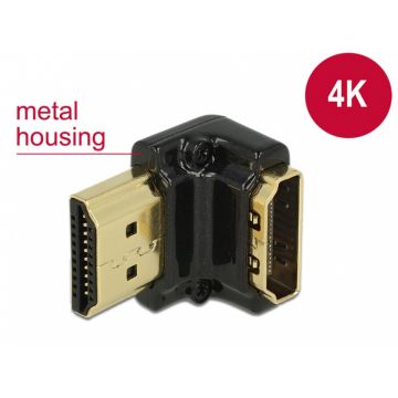 Adaptor HDMI-A T-M unghi 90 grade jos 4K carcasa metalica, Delock 65662