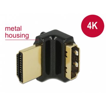 Adaptor HDMI-A T-M unghi 90 grade sus 4K carcasa metalica, Delock 65663