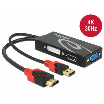 Adaptor HDMI la DVI / VGA / Displayport T-M 4K, Delock 62959