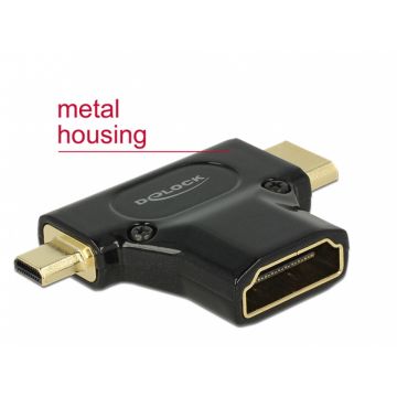 Adaptor HDMI la micro-D HDMI si mini-C HDMI T-M metalic, Delock 65666