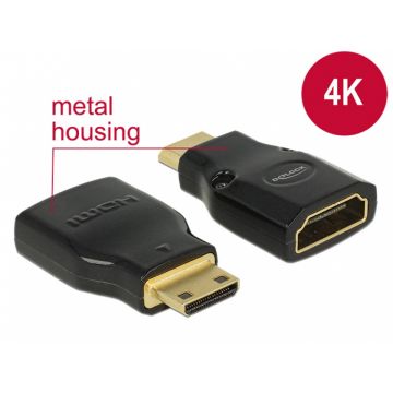Adaptor HDMI la mini-C HDMI M-T metalic 4K, Delock 65665