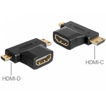 Adaptor HDMI la mini-C HDMI + micro-D HDMI, Delock 65446
