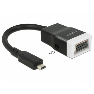 Adaptor micro HDMI-D la VGA cu Audio Negru T-M 15cm, Delock 65589