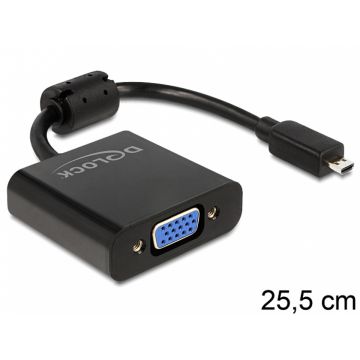 Adaptor micro HDMI-D la VGA T-M Negru, Delock 65513