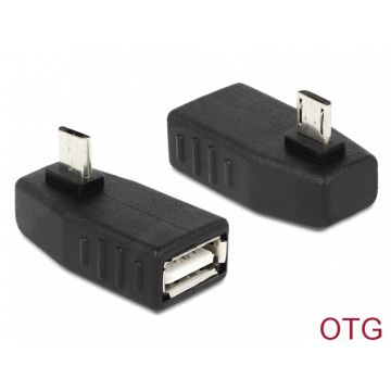 Adaptor micro USB B la USB 2.0 A T-M OTG unghi 270, Delock 65473