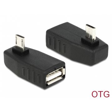 Adaptor micro USB B la USB 2.0 A T-M OTG unghi 90, Delock 65474