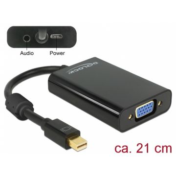 Adaptor mini Displayport la VGA + Audio + Alimentare Negru T-M, Delock 65598