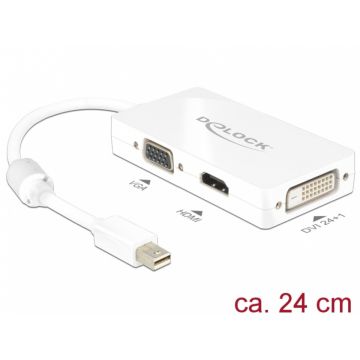 Adaptor mini Displayport la VGA / HDMI / DVI pasiv T-M Alb, Delock 62630