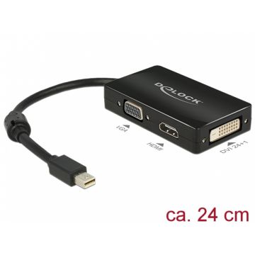 Adaptor mini Displayport la VGA / HDMI / DVI pasiv T-M Negru, Delock 62631