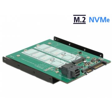 Adaptor SATA 22 pini / SFF-8643 NVMe la 1 x M.2 NGFF Key M + 1 x M.2 NGFF Key B + kit 3.5
