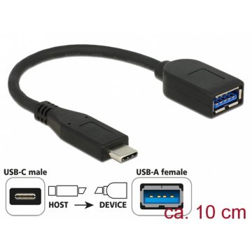 Adaptor SuperSpeed USB 3.1 tip C (host) la USB-A (device) T-M 10cm coaxial negru Premium, Delock 65684