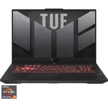 Asus Laptop Gaming ASUS TUF A17 FA707NU, procesor AMD Ryzen™ 5 7535HS pana la 4.55GHz, 17.3 inch, Full HD, IPS, 144Hz, 16GB DDR5 RAM, 512GB SSD, NVIDIA® GeForce RTX™ 4050 6GB GDDR6, No OS, Gri inchis