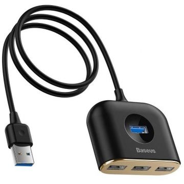 BASEUS Adaptor Baseus USB Square Round Hub - hub USB cu 4 porturi pentru computere si laptopuri, Negru