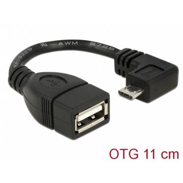 Cablu OTG USB 2.0 la micro USB-B in unghi 11cm, Delock 83104
