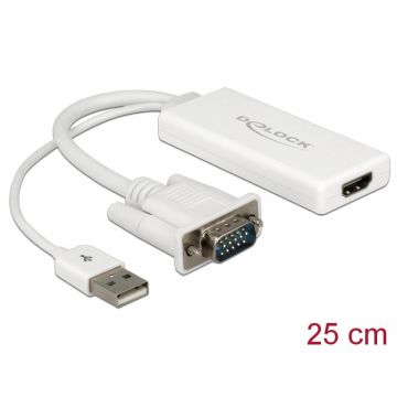 Convertor VGA la HDMI cu Audio Alb, Delock 62460