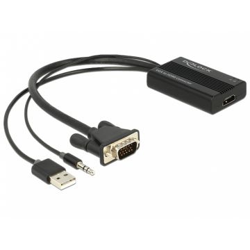 Convertor VGA la HDMI cu Audio Negru, Delock 62597