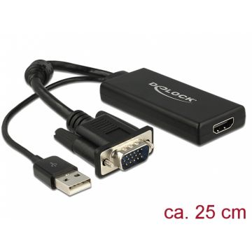 Convertor VGA la HDMI cu Audio Negru, Delock 62668