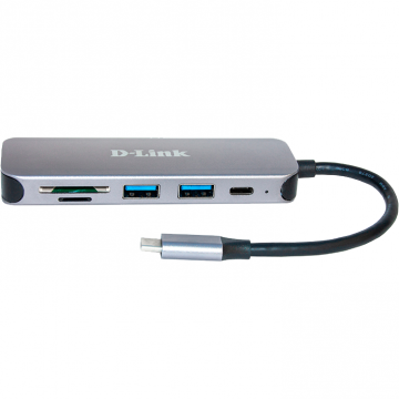 D-Link HUB USB D-LINK DUB-2325, USB Type C, cablu 10 cm, metalic, Argintiu