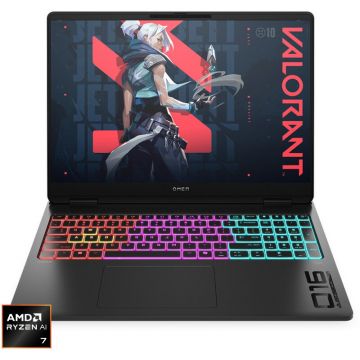 HP Laptop HP Gaming 16'' OMEN MAX 16-ak0008nn, WQXGA IPS 60-240Hz, Procesor AMD Ryzen™ Al 7 350 (16M Cache, up to 5.0 GHz), 32GB DDR5, 1TB SSD, GeForce RTX 5070 Ti 12GB, Free DOS, Negru