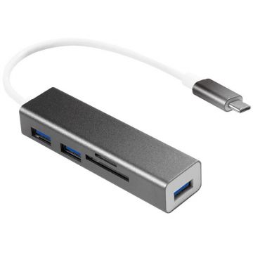 logilink HUB USB LOGILINK UA0305, USB 3.0 x 3, slot card SD/MicroSD, conectare prin USB 3.2 Type C, Negru