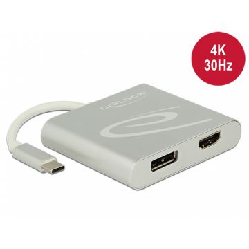 Multiplicator USB-C (DP Alt Mode) la 1 x HDMI + 1 x Displayport 4K 30 Hz, Delock 87716