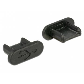 Protectie impotriva prafului pentru conector micro USB-B mama Negru set 10 buc, Delock 64007