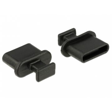 Protectie impotriva prafului pentru conector USB-C mama cu prindere Negru set 10 buc, Delock 64013