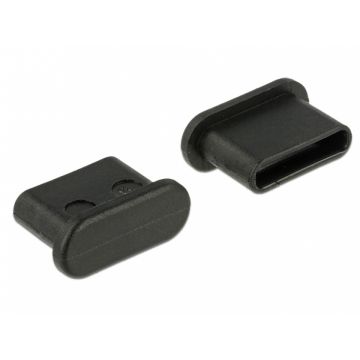 Protectie impotriva prafului pentru conector USB-C mama Negru set 10 buc, Delock 64014