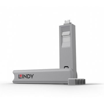 Set 4 bucati Port Blocker USB tip C/Thunderbolt 3 + cheie Alb, Lindy L40427
