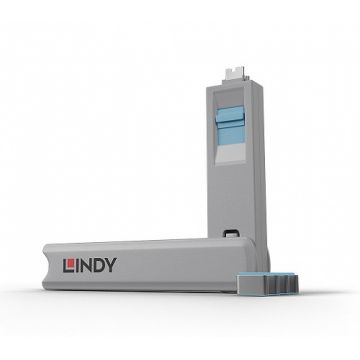 Set 4 bucati Port Blocker USB tip C/Thunderbolt 3 + cheie Albastru, Lindy L40465