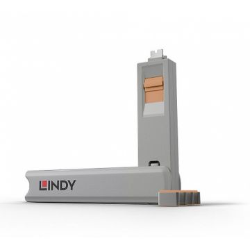 Set 4 bucati Port Blocker USB tip C/Thunderbolt 3 + cheie Orange, Lindy L40428